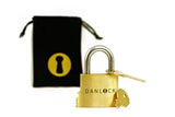 The DanLock by Dan Feldman shown with its fabric carrying bag, ready to give as a birthday or holiday gift.